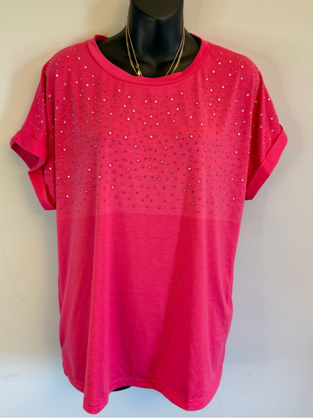 ✨ Stem & Vine Hot Pink Rhinestone Studded Tee